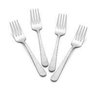 E-far Hammered Serving Forks, 4-Piece Stainless Steel Hostess Serving Utensils Set for Meat Catering Buffet Party Kitchen Restaurant, Non-toxic & Dishwasher Safe