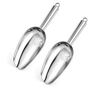 E-far Ice Scoops with Holes, 6 Ounce Stainless Steel Scoops with Drain Holes to Reduce Unwanted Dilution, Metal Scoop for Ice Maker/Freezer/Bar, Rust Free & Dishwasher Safe-2 Pack