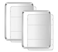 E-far Large Baking Sheet with Wire Rack (2 Pans + 2 Racks), 20 x 14 Inch Stainless Steel Cookie Pans Tray & Cooling Rack for Baking, Non Toxic & Heavy Duty & Rust Free, Oven & Dishwasher Safe