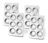 E-far Muffin Pan Set of 4, Stainless Steel Muffin Pan Tin for Baking, 6-Cup Metal Cupcake Pan Tray, Non-toxic & Healthy, Oven & Dishwasher Safe, Regular Size - 11.44 x 7.12 x 1.25 Inch