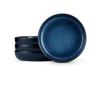E-far Pasta Bowls Set of 4, 35oz Ceramic Large Salad Plate Bowls for Kitchen, Wide and Shallow Design for Serving Soup Pasta, Double Reactive Glaze, Dishwasher & Microwave Safe, Deep Sea Blue