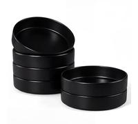 E-far Pasta Bowls Set of 6, 35 oz Large Stoneware Bowl Plates | Shallow & Wide Ceramic Pasta Plates for Serving Salad Dinner Soup | Microwave & Dishwasher Safe, Matte Black