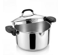 E-far Pasta Pot with Strainer Lid, 6 Quart Tri-Ply Stainless Steel Stock Pot & Push and Lock Handles, Non-toxic Multipurpose Cooking Pot for All Cooktops, Heavy Duty & Dishwasher Safe