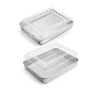 E-far Small Stainless Steel Baking Pan with Lid, 9.4 x 7 x 2 Inch for Cake