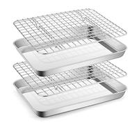 E-far Small Stainless Steel Baking Sheet with Rack Set, 9.4”x7.3” Cookie Sheet Pan for Toaster Oven, Rimmed Metal Tray with Wire Rack for Cooking/Baking/Cooling, Non-toxic & Dishwasher Safe