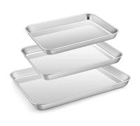 E-far Stainless Steel Baking Sheet Set of 3, 12.4”/10.5” 9.4” Cookie Sheet for Oven, Rimmed Metal Tray for Cooking Baking Bacon, Non-toxic & Dishwasher Safe
