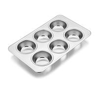 E-far Stainless Steel Muffin Pan, 6-Cup Cupcake Pan Tin for Baking, Metal Muffin Pan Tray Mold, Non-Toxic & Healthy, Oven & Dishwasher Safe, Regular Size - 11.44 x 7.12 x 1.25 Inch