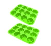 E FAST CE4 2pcs Muffin Tray, Silicone Non-Stick Coating, LFGB & BPA Free, Cupcake Baking Pan, Perfect for Cupcakes, Brownies, Pudding, Tarts, Egg Bites-Blue (Green)