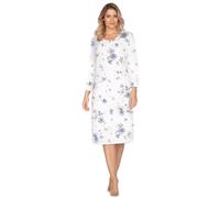 e.Femme® Jana 1092 Women's Nightdress 7/8 Sleeve 100% Cotton, white/blue, 10