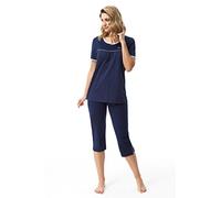 e.Femme Women's Pyjama Set Dolly 1659 with Short Sleeve Shirt and 3/4 Bottoms Made of 100% Cotton - Color: Navy, UK 14