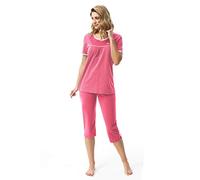 e.Femme Women's Pyjama Set Dolly 1659 with Short Sleeve Shirt and 3/4 Bottoms Made of 100% Cotton - Color: Amaranth 12