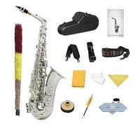 E-flat Alto Saxophone Eb Brass Sax Kit, Complete Accessories, Professional Sound, Natural White Shell Button,Ideal for All Players, Includes Hard Case, Strap, Gloves, 10 Extra Reeds, Cleaning Kit & Mo