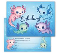E&G Klasse 10 x Invitation Cards Axolotl Animal Motif Children's Birthday A6 Blue Cute Birthday Invitation Children Invitation Cards Girls Boys Cute Animal Party Axolotl Design Cards