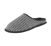 E G O Mens Slippers Mule Style Grey Ribbed Knitted Upper Soft Black Fleece Lining Non-Slip Hard Sole 9 UK