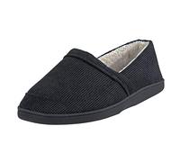 E G O Mens Slippers Traditional Style Black Cord Fabric Upper Soft Micro Towel Lining Cushioned Insole Non-Slip Hard Sole 9 UK