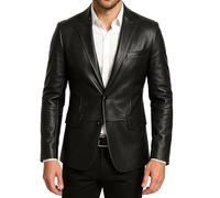 e Genius Mens Black Blazer Real Genuine Leather Coat Jacket Classic Stylish Soft Leather