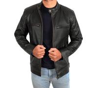 e Genius Mens Black Cafe Racer Vintage Retro Motorcycle Jacket Slim Fit Leather Biker Jacket Men