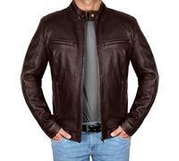e Genius Mens Leather Jackets Brown Motorcycle Vintage Racing jacket Smart Casual Biker Jackets For Men