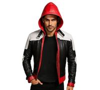 e Genius Men's Ryan Black and Red Leather Halloween Cosplay Costume Jacket