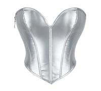 E-Girl Women Silver Push up Overbust Corset Top Faux Leather Back Lace-up Bustier Corset,10-12,C6157