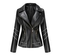 E-Girl Women's Black Stylish Faux Leather Jacket Lapel Zipper Slim Short Biker Jacket,XL,C256N