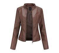 e-girl Women's Faux Leather Biker Jacket Short Zip-Up,Dark Brown,14