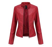 e-girl Women's Faux Leather Biker Jacket Short Zip-Up,Red,20