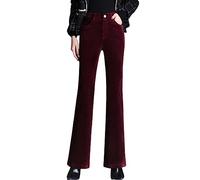 E-Girl Women's Flared Trousers Burgundy High-Waisted Plus Size Trousers Work Business Office Corduroy Spring and Autumn Thick Ladies Trousers,UK 8,E11