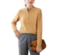 e-girl Women's Mock Neck Long-Sleeve Knit Cashmere Wool Jumper,Yellow,10