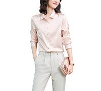 e-girl Women's Pink Silk Blouses Shirts Top Solid Long Sleeve Lapel Blouse,XL,S6631