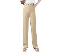 e-girl Women's Straight-Leg Trousers Beige High-Waisted Plus Size Trousers Work Business Office Casual Office Spring and Autumn Ladies Trousers,UK 10,E3111