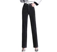 E-Girl Women's Straight-Leg Trousers Grey High-Waisted Plus Size Trousers Work Business Office Corduroy Spring and Autumn Thick Ladies Trousers,UK 12,E12