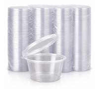 E Greenwize Sauce Pots with Lids, 100 Pack, 25ml BPA Free Hinged Condiment Containers - Microwave & Freezer Safe Small Plastic Cups for Dips, Sauces, Dressings & Portion Control