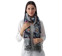E.H 100% LAMB WOOL THICK, HAND EMBROIDERED BEAUTIFUL PAISLEY & FLORAL LARGE, WARM PASHMINA, SCARF, STOLE, WRAP, Paisley Navy Blue, Large