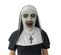 (E) Halloween Party Props Nun Scary Latex Mask With Headscarf Full Face Helmet Headgear For Devil Cosplay Mask