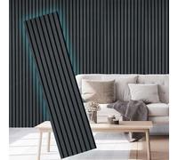 E-HAO 2 Piece Wood Slat Acoustic Panels for Stylish Decor and Noise Reduction, 3D Textured Panel for Ceiling and Wall - Black Oak (94.5 L x 12.6 W in)