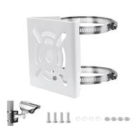 E-Horde Universal Vertical Pole Mount Bracket for CCTV Security Camera, PTZ Dome Pole Wall Mounting Loop Bracket,Solid Metal Mounting Corner Bracket with 200mm Loops (1, White)