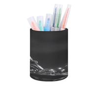 E-iffel Tower of Paris Black And White Leather Pencil Holders Multifunctional Round Desk Organizer for Pens Brushes