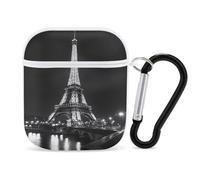 E-iffel Tower of Paris Black And White Stylish Case Cover Compatible with AirPods 1&2 Hard PC Protector with Keychain