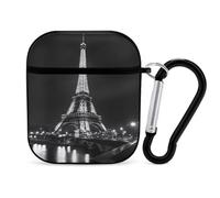 E-iffel Tower of Paris Black And White Stylish Case Cover Compatible with AirPods 1&2 Hard PC Protector with Keychain