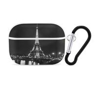 E-iffel Tower of Paris Black And White Stylish Case Cover Compatible with AirPods Pro Hard PC Protector with Keychain