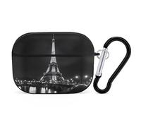 E-iffel Tower of Paris Black And White Stylish Case Cover Compatible with AirPods Pro Hard PC Protector with Keychain