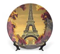 E-iffel Tower Paris Printed Ceramic Decorative Plate Chinese Style Bone Dish with Stand China Art Porcelain Plates