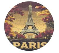 E-iffel Tower Paris Wooden Puzzle Letter on Back Circular Easy Jigsaw Puzzles for Elderly Birthday Gift Family Game