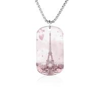 E-iffel Tower Romantic Paris Memorial Necklace with Long Chain Decorative Jewelry Rectangle Pendant for Men Women