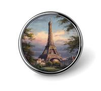 E-iffel Tower Round Badge Pin Metal Memorial Brooch Button Lapel Pins for Backpack Wedding