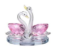 E-istata Crystal Double Swan Ornaments Decorative Wedding Couple Elements Collectible Home Decor Christmas Anniversaries Valentine Girlfriend Women Gift Present (Pink)