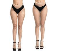 E-Laurels Womens High Waist Patterned Fishnet Tights Suspenders Pantyhose Thigh High Stockings Black, Fishnet-nude-m+l, One Size