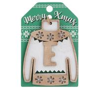 E Letter Initial Christmas Jumper Wooden Tree Decoration Personalised Bauble Xmas White