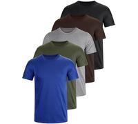 E-LIINJOYE Men's Cotton T-Shirt Pack of 5 Basic Fit Work Shirts S M L XXL 3XL 4XL Plain T-Shirt for Men Work Regular Summer Men Short Sleeve Crew Neck Set, Black/Army Green/Coffee/Blue/Light Grey, L